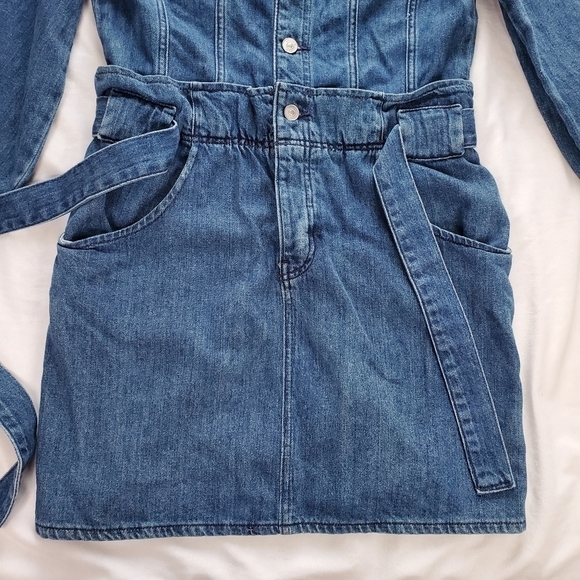 Hudson Blouson Sleeve Paper Bag Denim Longsleeve Dress - Medium Indigo Blue - Picture 5 of 16